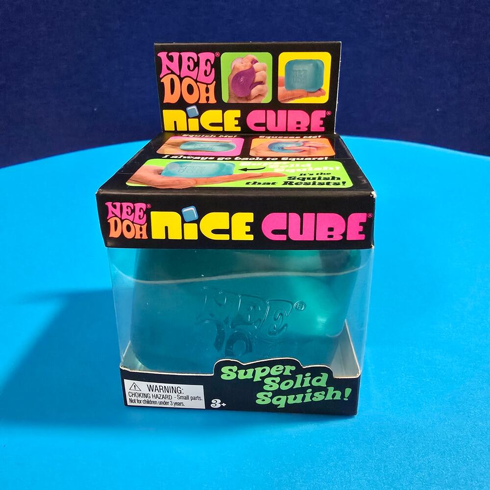 NEW NeeDoh Blue Nice Cube Squishy Fidget Toy on Hand